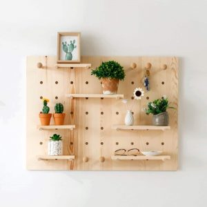 Handmade Wood Solid Pegboard Shelf, Wood Wall Shelf, Peg Board Organization, Wooden Plant Shelf, Pegboard Display, Wooden Peg Board Shelves