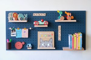 Pegboard 96x48 cm - Modular Wooden Wall Shelf for children - Blue