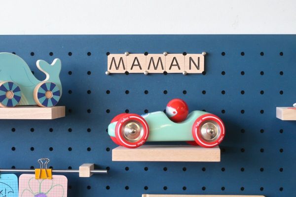 Pegboard 96x48 cm - Modular Wooden Wall Shelf for children - Blue
