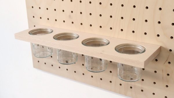 Pegboard glass cups and jars holder kitchen crafts organizer