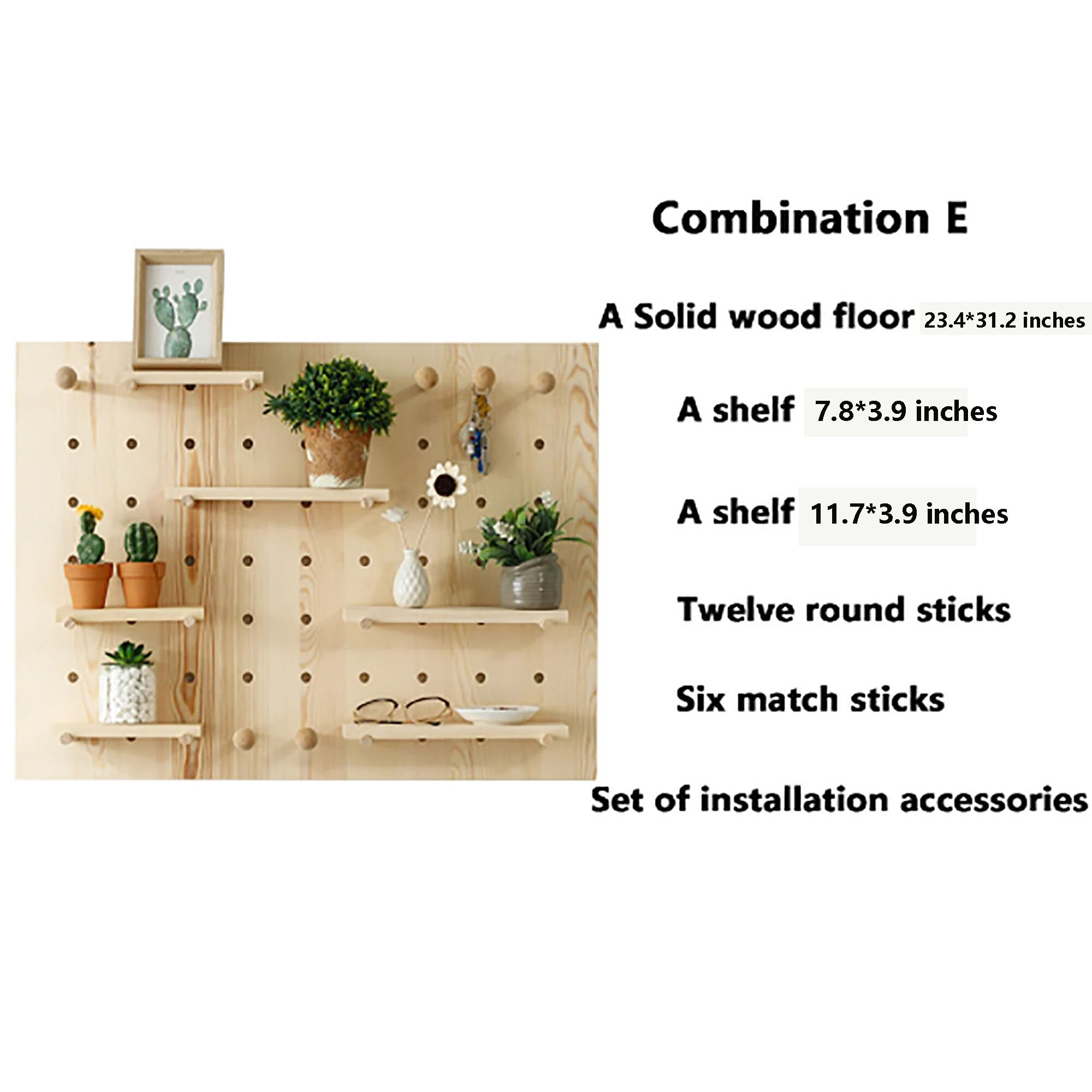 Wooden Pegboard Shelf with Wooden Pegs