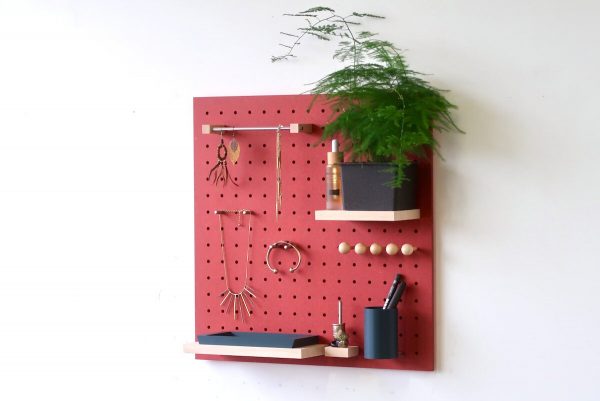 Pegboard 48x48 cm - Modular storage for kitchen or living room - Red