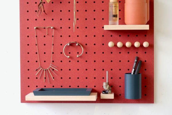 Pegboard 48x48 cm - Modular storage for kitchen or living room - Red
