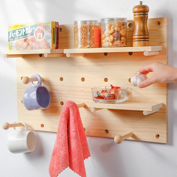 Wall-mounted Pegboard storage organizer - Adaptative decor with hook and shelf - Original idea for the office the kitchen the bedroom