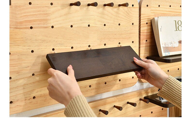 wooden peg board modular shelving pegboard